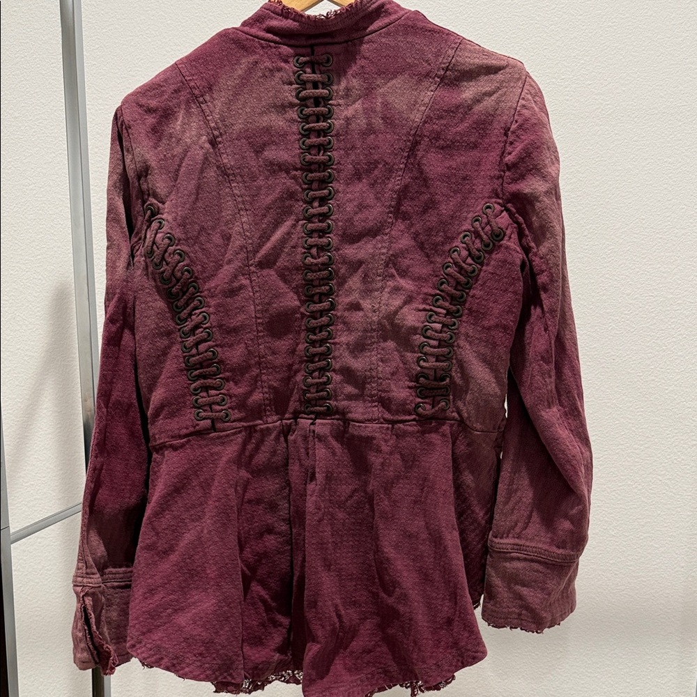 Free People Women’s Lace-Trim Burgundy Jacket - Picture 5 of 7